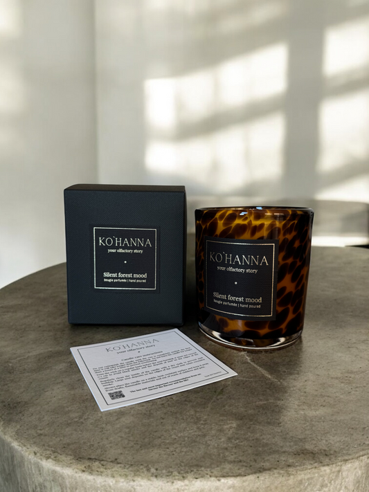 Silent forest mood, Handmade Leopard Glass Candle, 250 ml