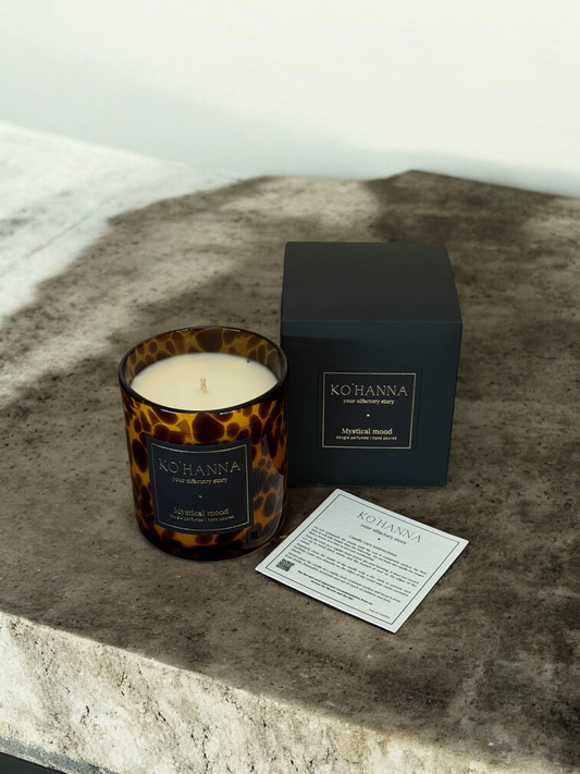 Mystical mood, Handmade Leopard Glass Candle, 250 ml
