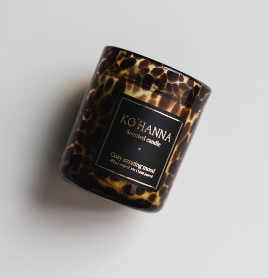 Handmade scented Leopard glass candle