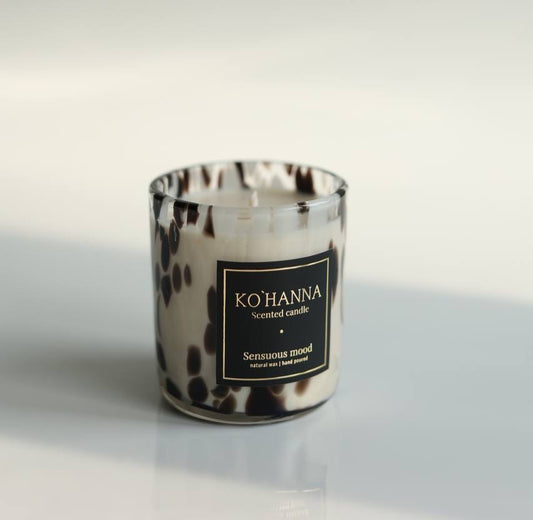 Dalmatian glass candle, Handmade scented candle